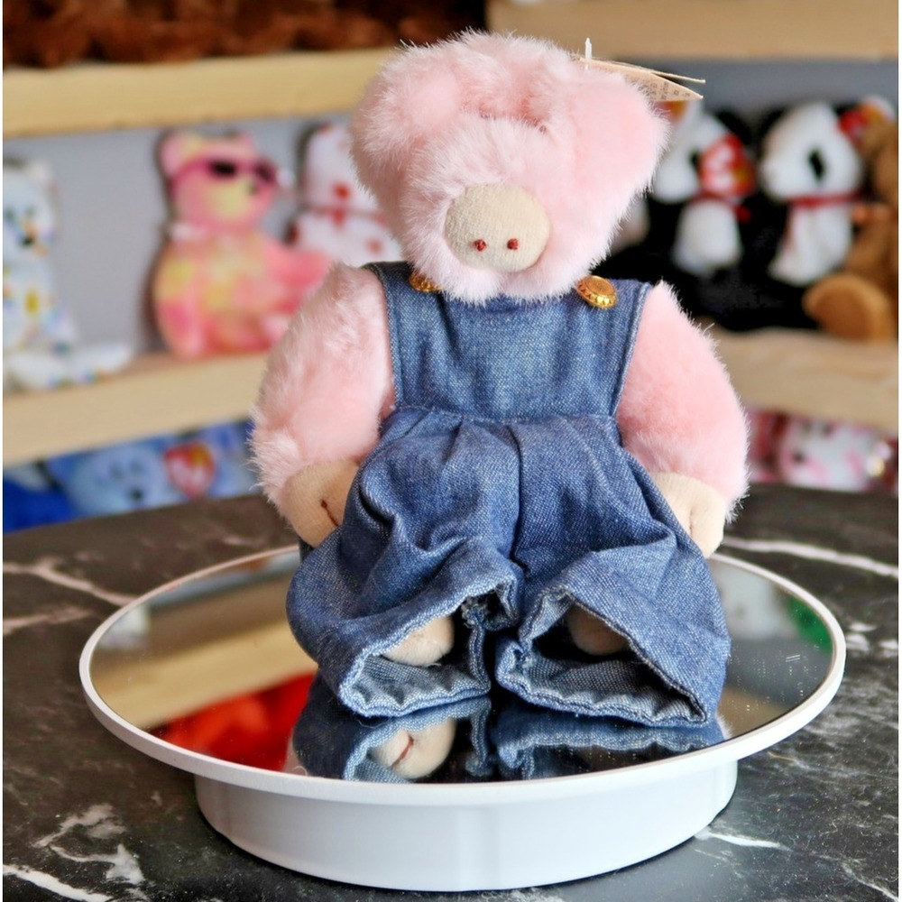 Ty Attic Treasures Penelope Pig Pink Plush Denim Overalls Style Vintage 1993